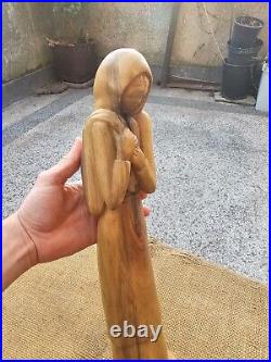 Vintage Carved Wood Wooden Statue Woman Girl Solid Wood Wood Carving Sculpture