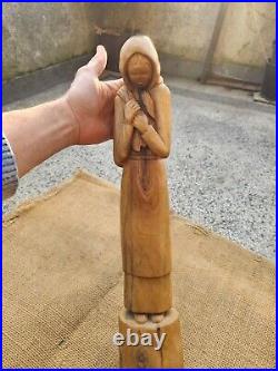 Vintage Carved Wood Wooden Statue Woman Girl Solid Wood Wood Carving Sculpture