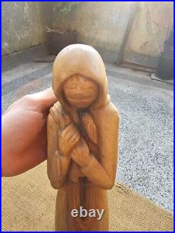 Vintage Carved Wood Wooden Statue Woman Girl Solid Wood Wood Carving Sculpture