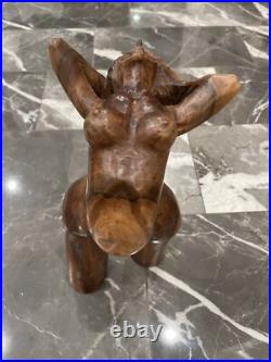 Vintage Carved Wooden Sculpture Lady Leaning Back Free