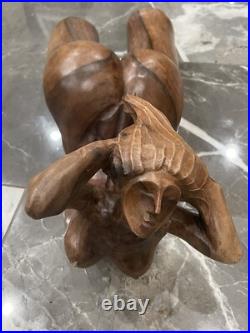 Vintage Carved Wooden Sculpture Lady Leaning Back Free