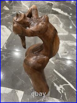 Vintage Carved Wooden Sculpture Lady Leaning Back Free