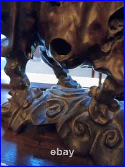 Vintage Chinese Art Carved Wooden Sculpture Boy Riding Water Buffalo Signed