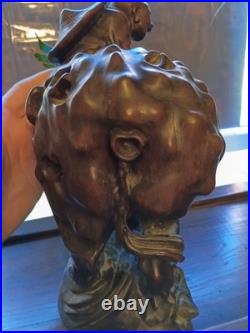 Vintage Chinese Art Carved Wooden Sculpture Boy Riding Water Buffalo Signed