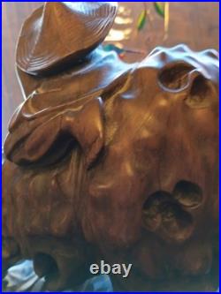 Vintage Chinese Art Carved Wooden Sculpture Boy Riding Water Buffalo Signed