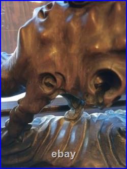 Vintage Chinese Art Carved Wooden Sculpture Boy Riding Water Buffalo Signed