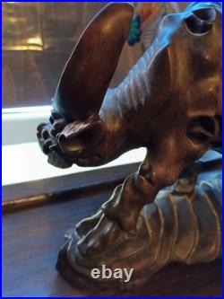 Vintage Chinese Art Carved Wooden Sculpture Boy Riding Water Buffalo Signed