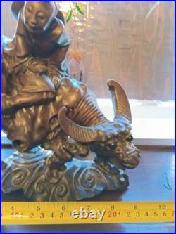 Vintage Chinese Art Carved Wooden Sculpture Boy Riding Water Buffalo Signed