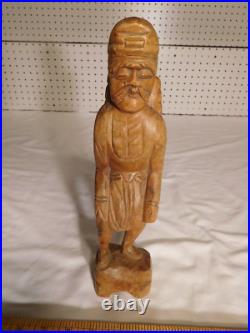 Vintage Chinese Carved Wood Asian Man with Backpack