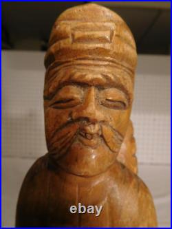 Vintage Chinese Carved Wood Asian Man with Backpack