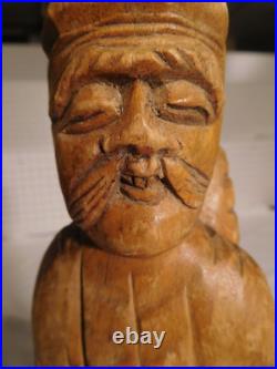 Vintage Chinese Carved Wood Asian Man with Backpack