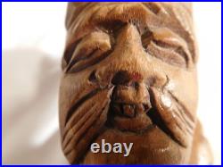 Vintage Chinese Carved Wood Asian Man with Backpack