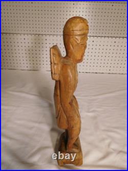 Vintage Chinese Carved Wood Asian Man with Backpack
