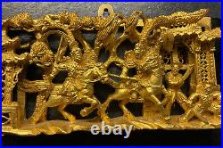 Vintage Chinese Gilded Carved Wood Relief Panel