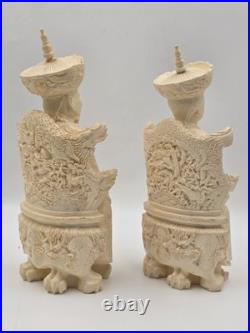 Vintage Chinese Hand-Carved Resin Emperor and Empress Figurine 12 Inch Statue