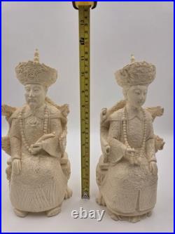 Vintage Chinese Hand-Carved Resin Emperor and Empress Figurine 12 Inch Statue