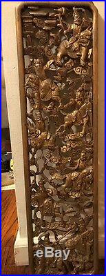 Vintage Chinese Hand Carved Wood Gold Gilded Wall Panel