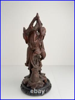 Vintage Chinese Style Hand Carved Wood Fisherman & Child Statue 12 Asian Art