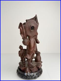 Vintage Chinese Style Hand Carved Wood Fisherman & Child Statue 12 Asian Art