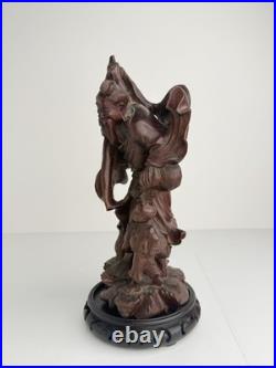 Vintage Chinese Style Hand Carved Wood Fisherman & Child Statue 12 Asian Art