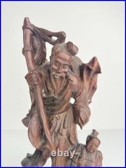 Vintage Chinese Style Hand Carved Wood Fisherman & Child Statue 12 Asian Art Vintage Chinese Style Hand Carved Wood Fisherman & Child Statue 12 Asian Art