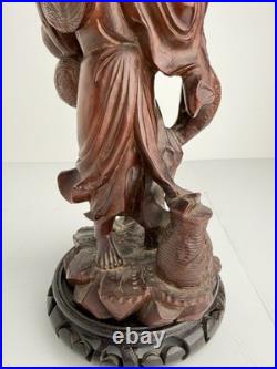 Vintage Chinese Style Hand Carved Wood Fisherman & Child Statue 12 Asian Art