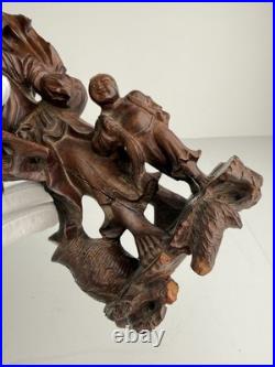 Vintage Chinese Style Hand Carved Wood Fisherman & Child Statue 12 Asian Art