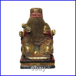 Vintage Chinese Wooden Carved Home Guardian Fortune Deity Figure cs5542