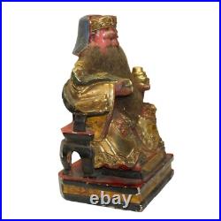 Vintage Chinese Wooden Carved Home Guardian Fortune Deity Figure cs5542