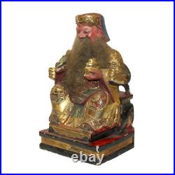 Vintage Chinese Wooden Carved Home Guardian Fortune Deity Figure cs5542