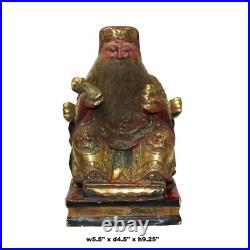 Vintage Chinese Wooden Carved Home Guardian Fortune Deity Figure cs5542