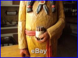 Vintage Circa 1979 Cigar Store Indian Hand Carved Wood Signed & Dated BEAUTIFUL