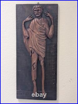 Vintage Ecuadorian Hand Carved Wood Relief Plaque Signed Yépez 21x9