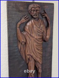 Vintage Ecuadorian Hand Carved Wood Relief Plaque Signed Yépez 21x9