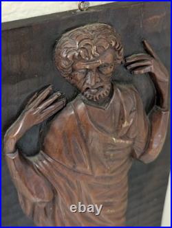 Vintage Ecuadorian Hand Carved Wood Relief Plaque Signed Yépez 21x9