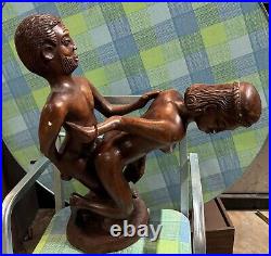 Vintage Erotic Hand-Carved Jamaican Sculpture 1970s, Solid Wood Art