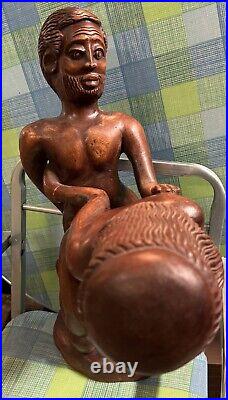 Vintage Erotic Hand-Carved Jamaican Sculpture 1970s, Solid Wood Art