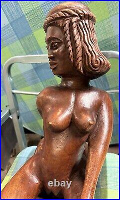 Vintage Erotic Hand-Carved Jamaican Sculpture 1970s, Solid Wood Art