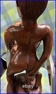 Vintage Erotic Hand-Carved Jamaican Sculpture 1970s, Solid Wood Art