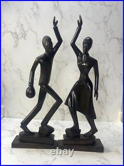 Vintage F. Simeon Signed Carved Wood Sculpture Couple