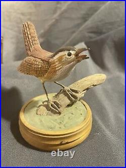 Vintage Folk Art Carved And Painted Bird Eating Worm Signed Russell Coburn