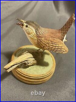 Vintage Folk Art Carved And Painted Bird Eating Worm Signed Russell Coburn