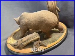 Vintage Folk Art Carved Painted Wooden Kodiak Bear Salmon Signed Dated Carving