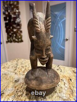 Vintage Folk Art Devil Demon Gargoyle Horned Beast Hand Carved Wood Sculpture