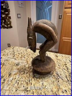 Vintage Folk Art Devil Demon Gargoyle Horned Beast Hand Carved Wood Sculpture