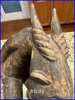 Vintage Folk Art Devil Demon Gargoyle Horned Beast Hand Carved Wood Sculpture