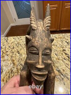 Vintage Folk Art Devil Demon Gargoyle Horned Beast Hand Carved Wood Sculpture