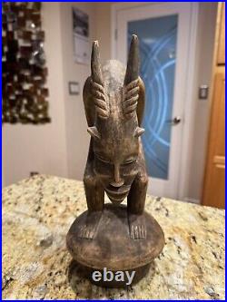 Vintage Folk Art Devil Demon Gargoyle Horned Beast Hand Carved Wood Sculpture