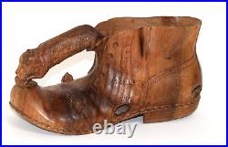 Vintage Folk Art Whimsical Wood Carving Boot shoe Mice Rodents house