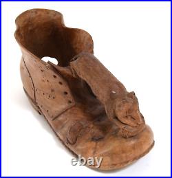 Vintage Folk Art Whimsical Wood Carving Boot shoe Mice Rodents house